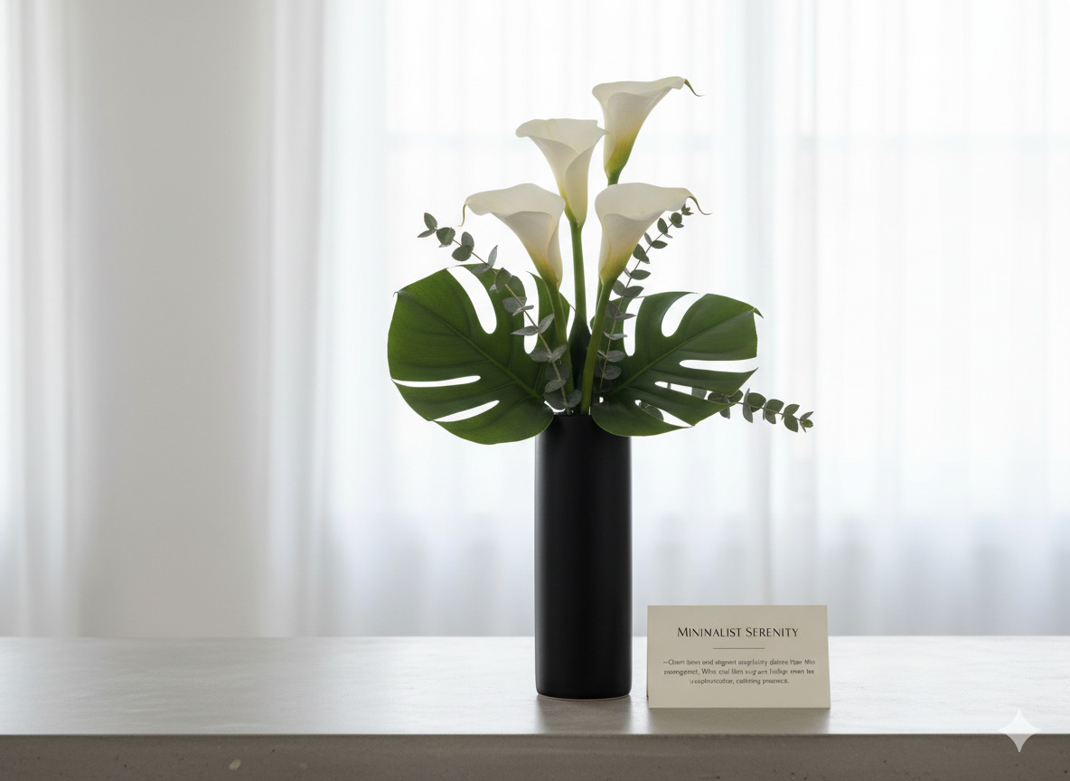 Minimalist white and green floral arrangement